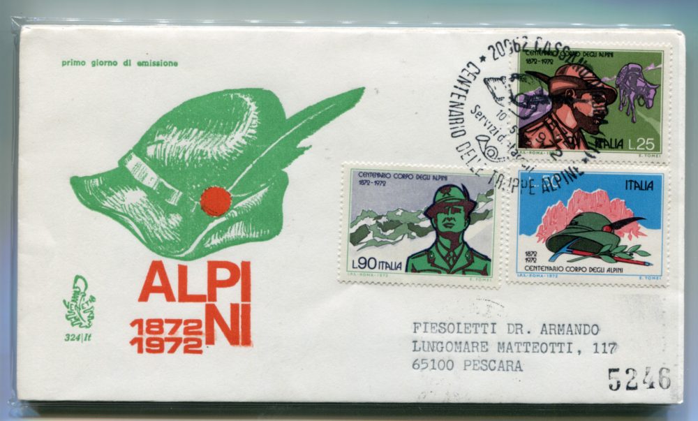 Italia FDC Venetia 1972 Alpini  viaggiata Racc. per l'Italia