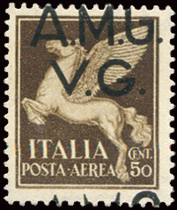 AMG. VG. - Posta Aerea Cent. 50  varietà doppia soprastampa