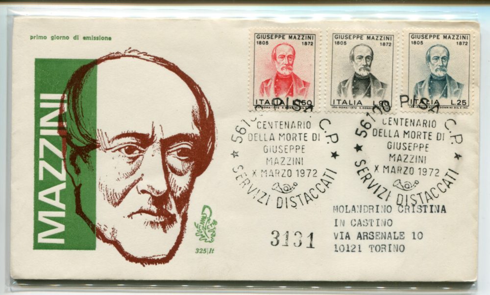 Italia FDC Venetia 1972 Mazzini  viaggiata Racc. per l'Italia