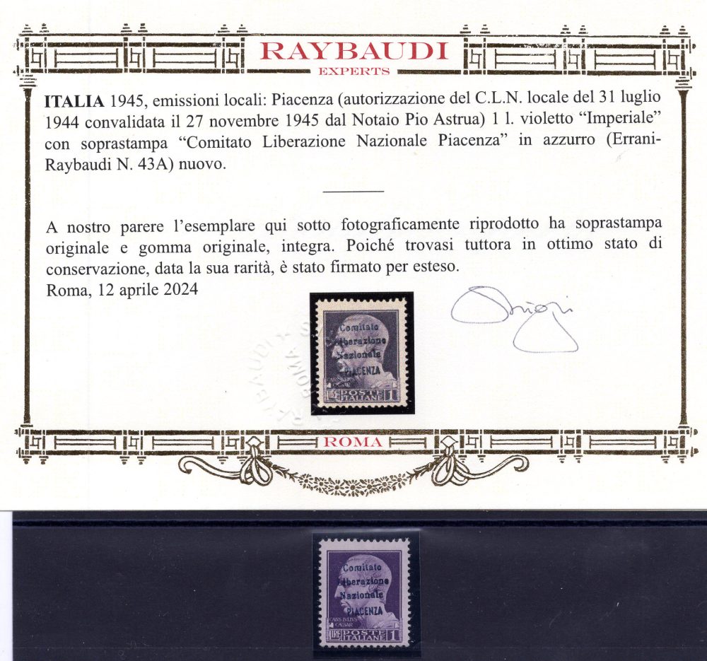 C.L.N. Piacenza - Lire 1 "Imperiale" - errore di colore