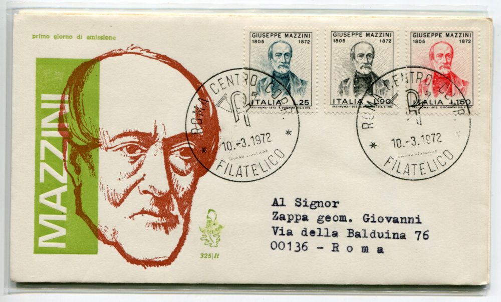 Italia FDC Venetia 1972 Mazzini  viaggiata Racc. per l'Italia 1007