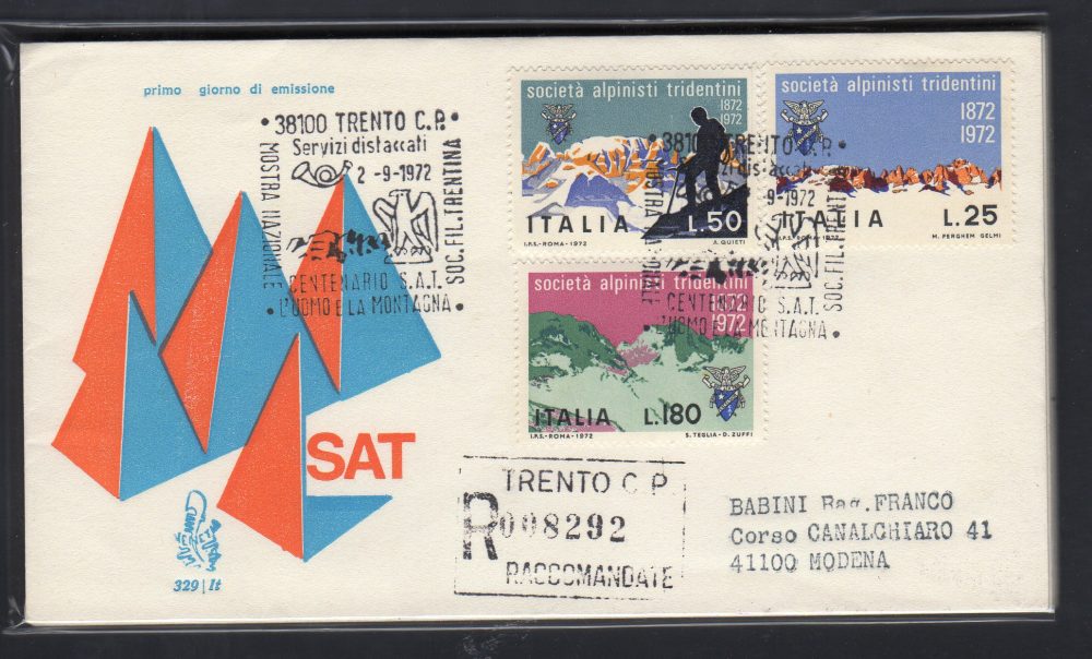 Italia FDC Venetia 1972 Soc. Alpinisti Alpini  viaggiata Racc. per l'Italia