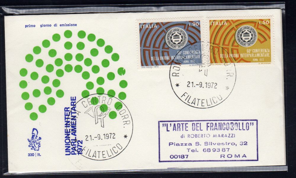 Italia FDC Venetia 1972 Unione Interparlamentare  viaggiata  per l'Italia