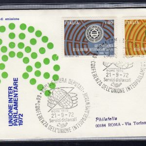 Italia FDC Venetia 1972 Unione Interparlamentare  viaggiata  per l'Italia 1030