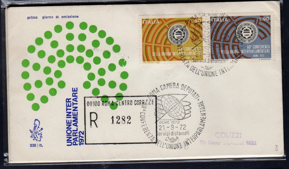 Italia FDC Venetia 1972 Unione Interparlamentare  viaggiata Racc. per l'Italia