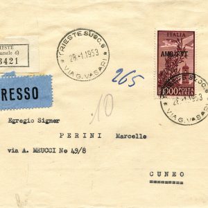 AMG. VG. - Posta Aerea Cent. 50  varietà doppia soprastampa