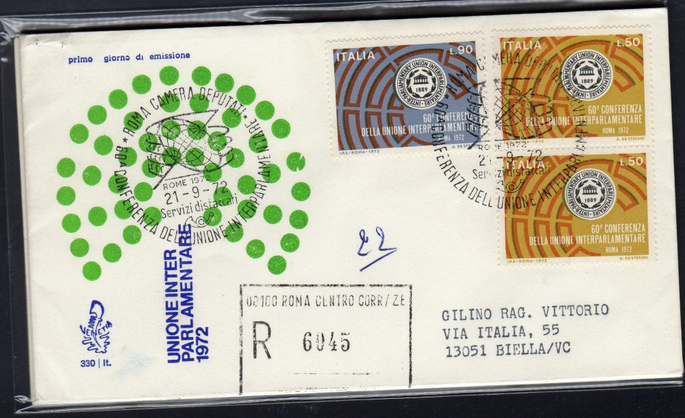 Italia FDC Venetia 1972 Interparlamentare  viaggiata Racc. per l'Italia 1032