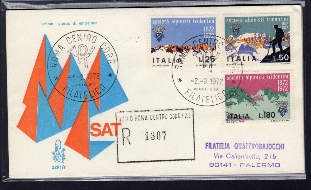 Italia FDC Venetia 1972 Società Alpinisti  viaggiata Racc. per l'Italia