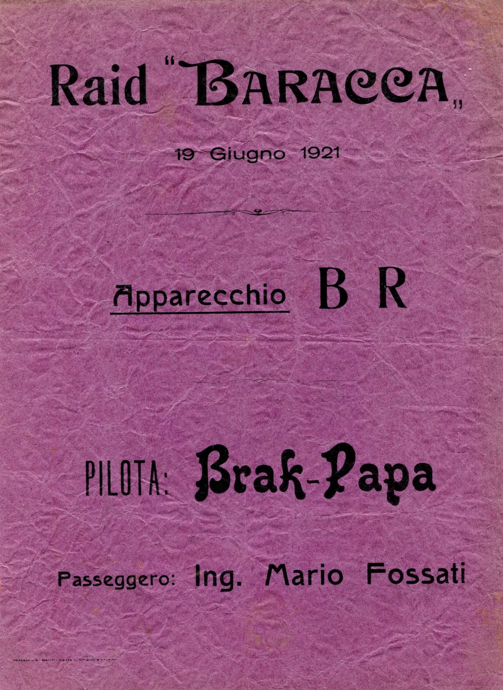 Coppa Baracca - Volantino del Comitato Organizzatore