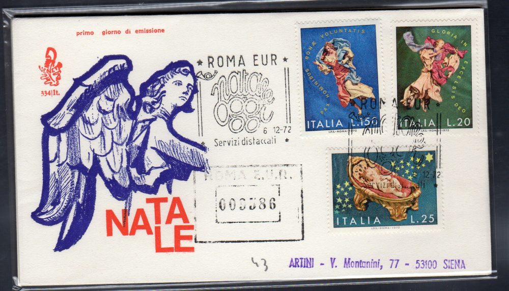 Italia FDC Venetia 1972 Natale  viaggiata Racc. per l'Italia 1051