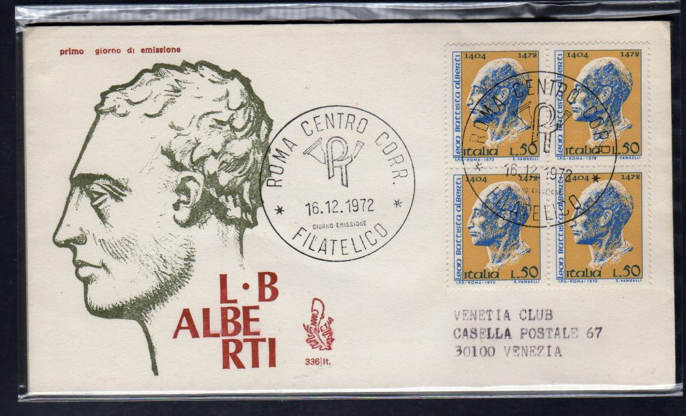 Italia FDC Venetia 1972 Alberti quartina viaggiata  per l'Italia