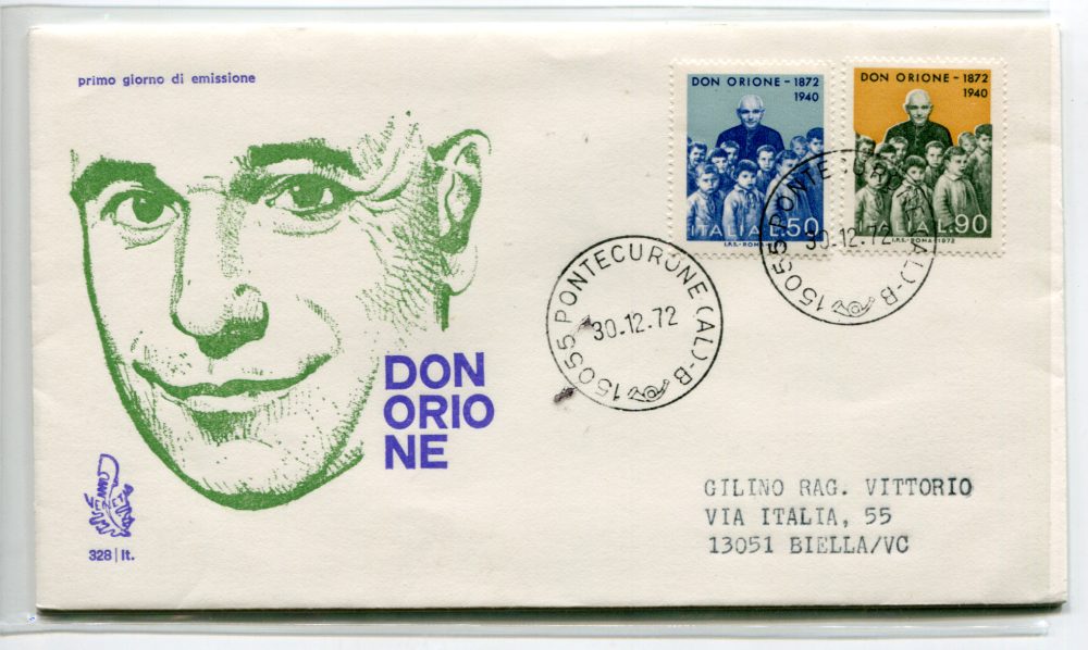 Italia FDC Venetia 1972 Don Orione  viaggiata  per l'Italia