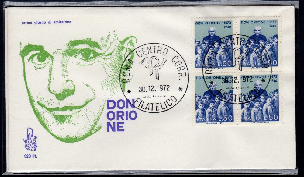 Italia FDC Venetia 1972 Don Orione quartina non viaggiata