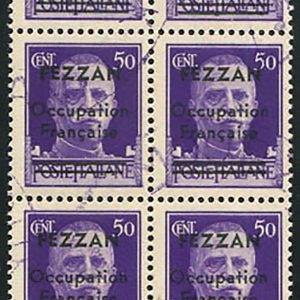 Fezzan Occ. Francese - Imperiale Cent. 50 blocco di sei usato