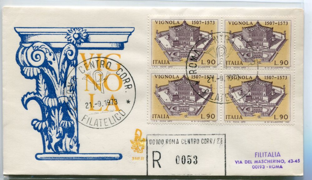 Italia FDC Venetia 1973 Vignola quartina viaggiata  per l'Italia