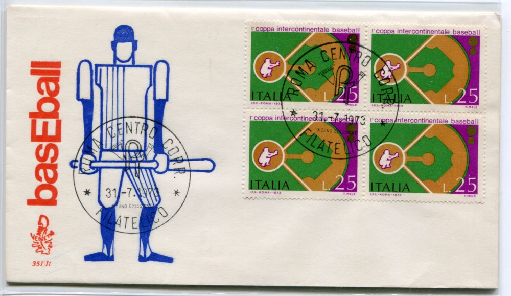 Italia FDC Venetia 1973 Baseball quartina non viaggiata