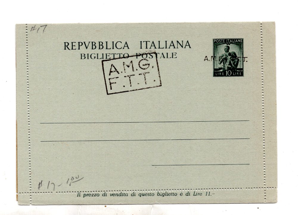 Trieste A - B.P. Lire 10 Dem. soprastampa mano tipo A + B n.B1
