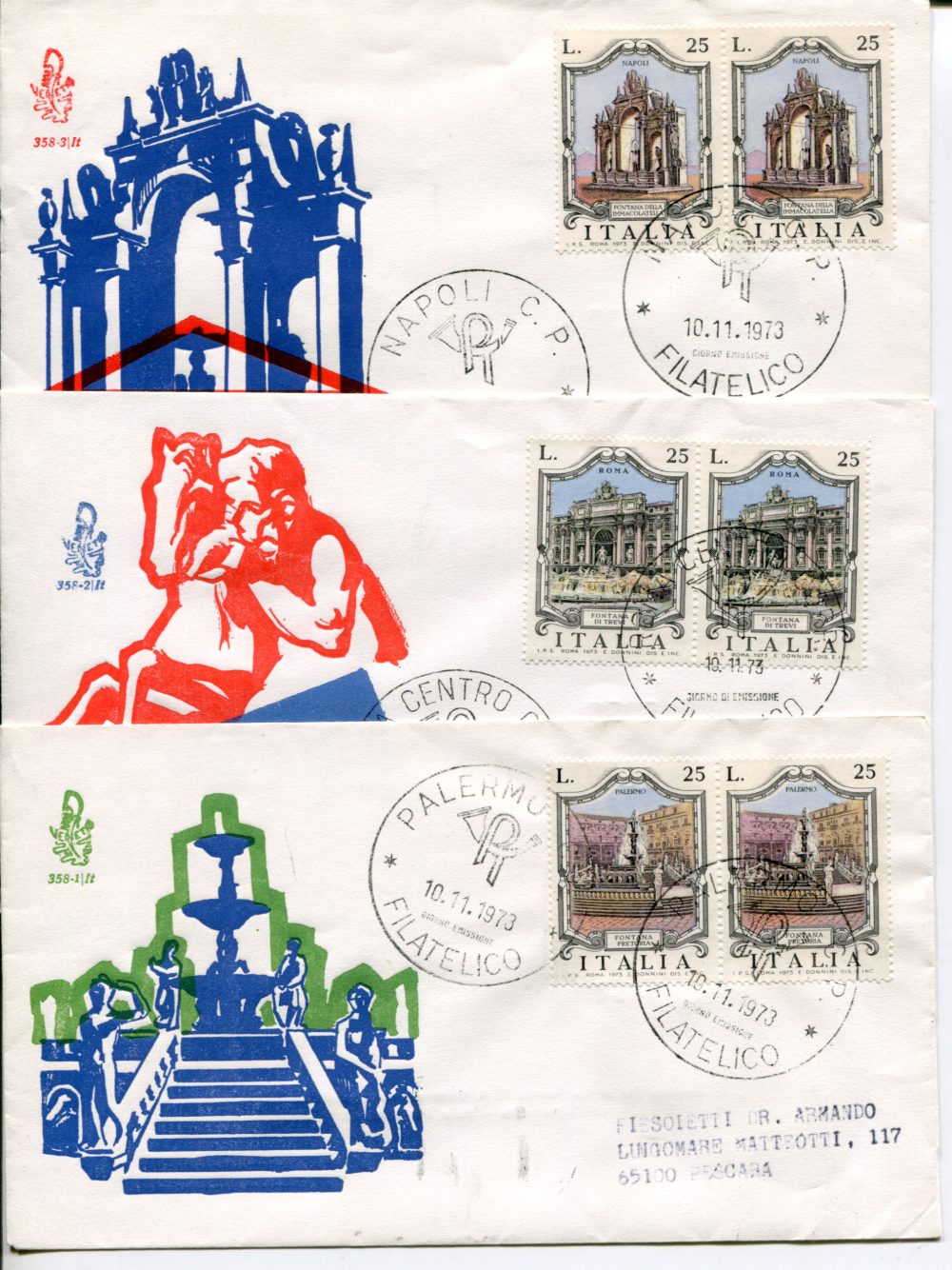 Italia FDC Venetia 1973 Fontane coppia non viaggiata