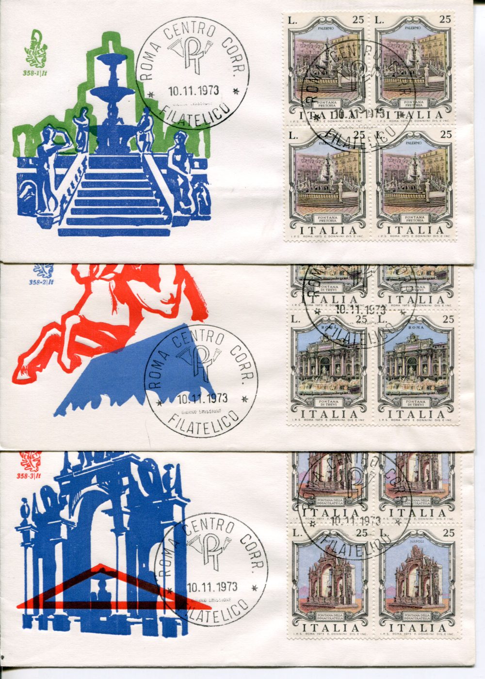 Italia FDC Venetia 1973 Fontane quartina non viaggiata