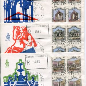 Italia FDC Venetia 1973 Fontane quartina viaggiata Racc. per l'Italia