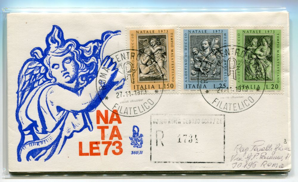 Italia FDC Venetia 1973 Natale  viaggiata Racc. per l'Italia