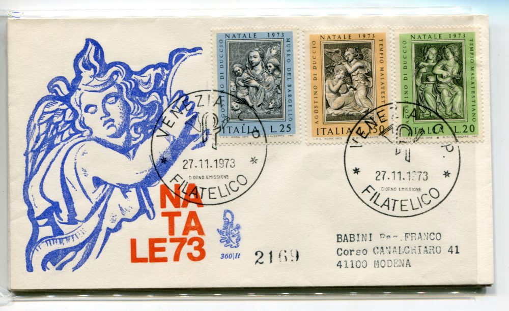 Italia FDC Venetia 1973 Natale  viaggiata Racc. per l'Italia