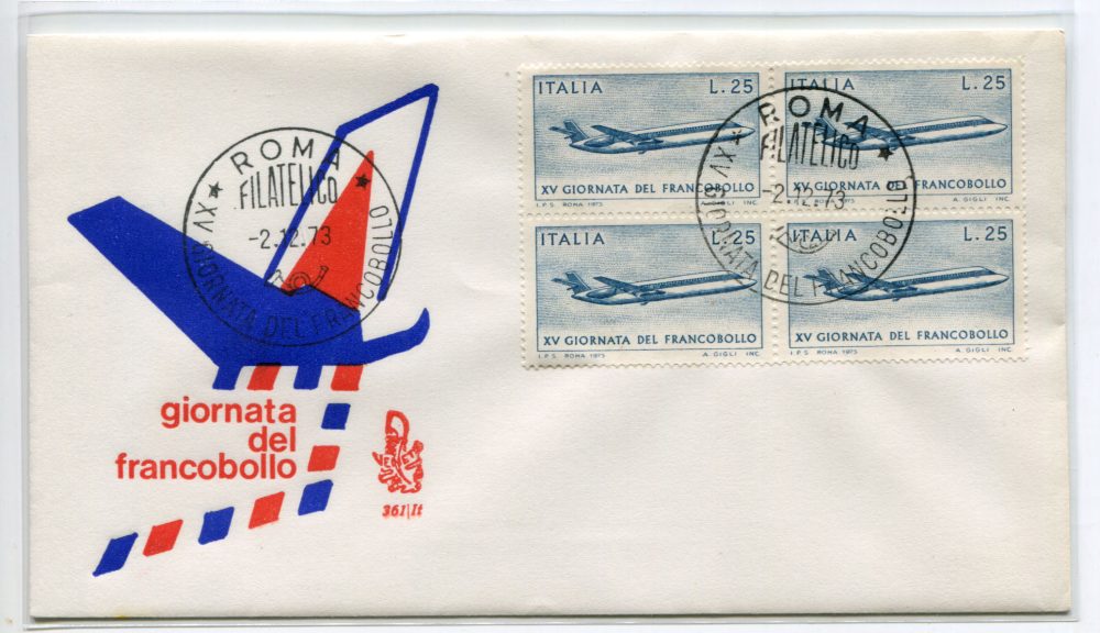 Italia FDC Venetia 1973 Gior. Francobollo quartina non viaggiata