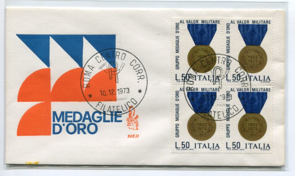 Italia FDC Venetia 1973 Medaglie d'Oro quartina non viaggiata