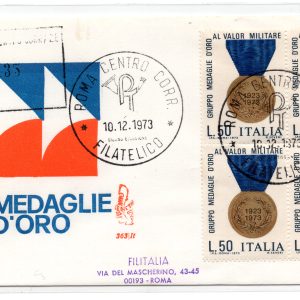 Italia FDC Venetia 1973 Medaglie d'Oro quartina viaggiata Racc. per l'Italia