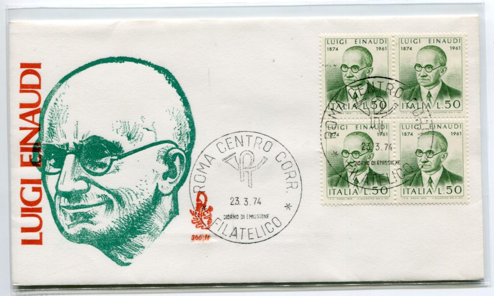 Italia FDC Venetia 1974 Einaudi quartina non viaggiata