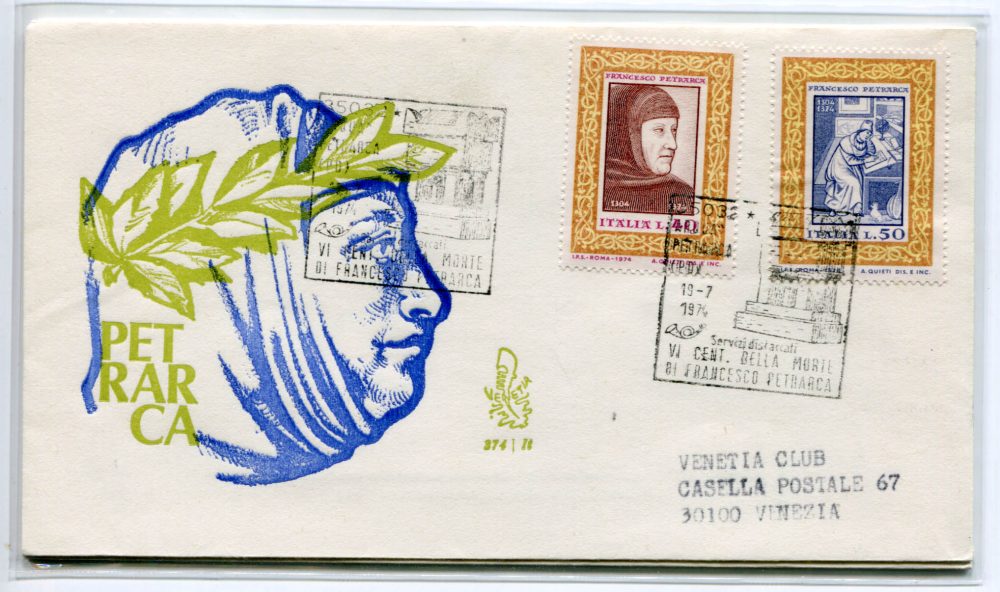 Italia FDC Venetia 1974 Petrarca  viaggiata  per l'Italia