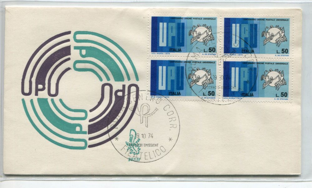 Italia FDC Venetia 1974 UPU quartina non viaggiata