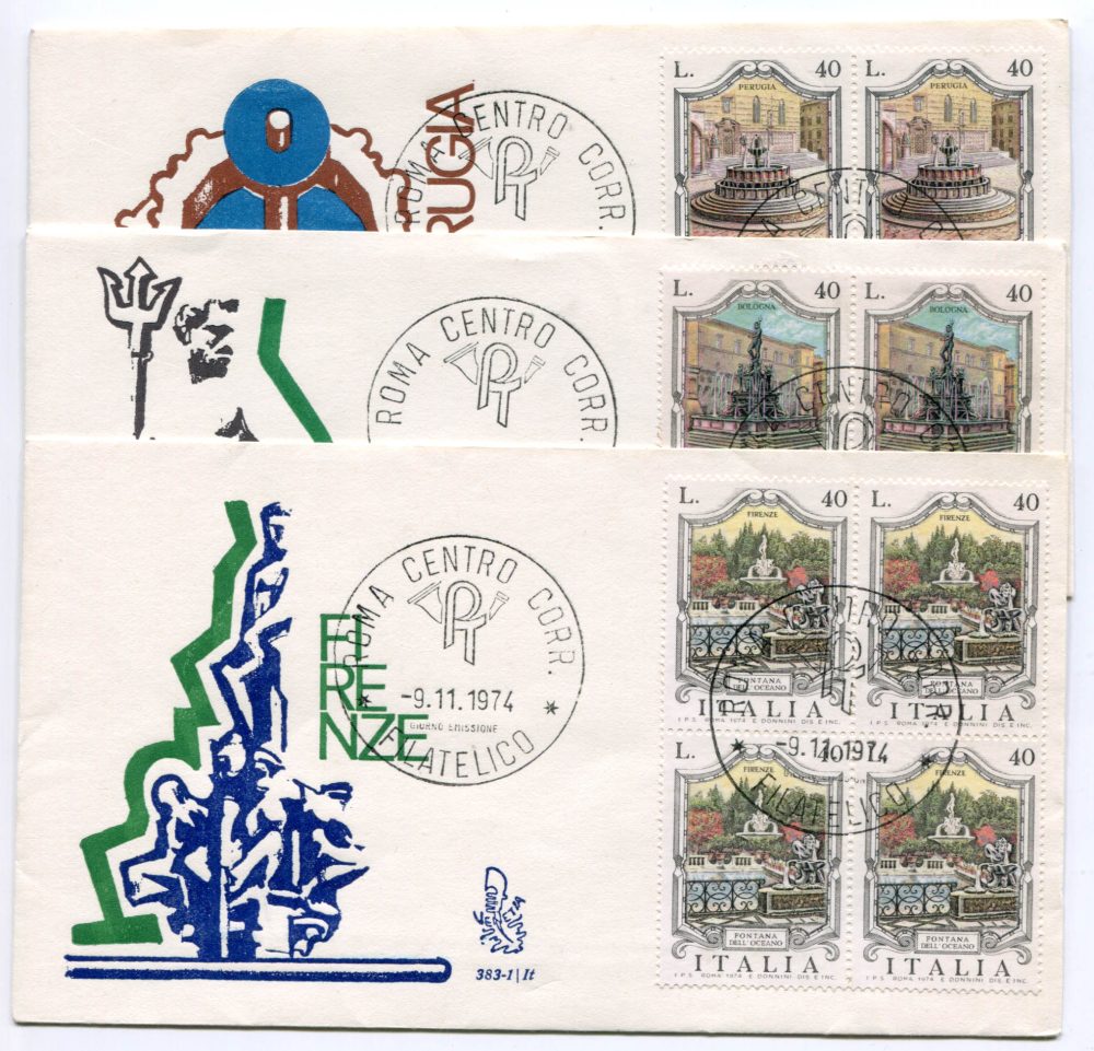 Italia FDC Venetia 1974 Fontane quartina non viaggiata