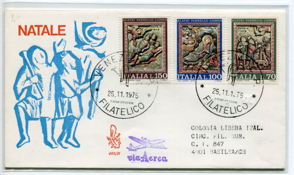 Italia FDC Venetia 1975 Natale  viaggiata Racc. per l'estero