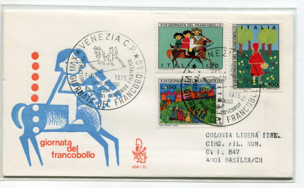 Italia FDC Venetia 1975 Gior. del Francobollo  viaggiata Racc. per l'estero