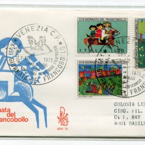 Italia FDC Venetia 1975 Gior. del Francobollo  viaggiata Racc. per l'estero