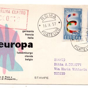 Italia FDC Venetia 1957 Europa  viaggiata Racc. per l'Italia