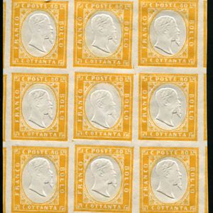 Cent. 80 arancio carico n. 17D splendido blocco di nove