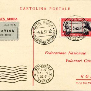 Posta Aerea "Garibaldi" Lire 2,25 aeroespresso su cartolina commemorativa