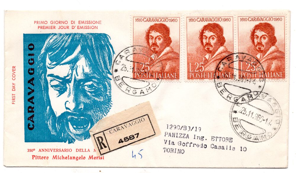 Italia FDC Venetia 1960 Caravaggio Coppia + singolo viaggiata Racc. per l'Italia