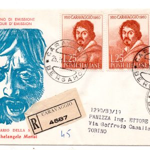 Italia FDC Venetia 1960 Caravaggio Coppia + singolo viaggiata Racc. per l'Italia