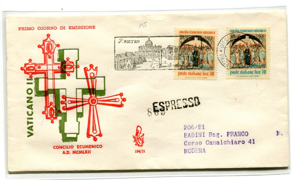 Italia FDC Venetia 1962 Concilio Ecumenico  viaggiata Exp. per l'Italia