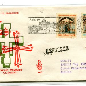 Italia FDC Venetia 1962 Concilio Ecumenico  viaggiata Exp. per l'Italia