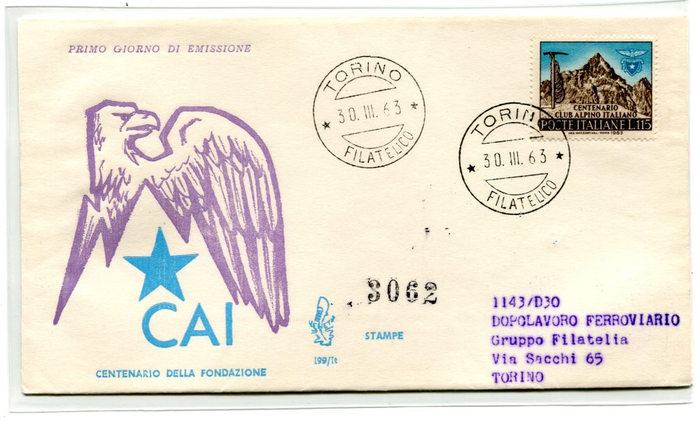 Italia FDC Venetia 1963 Club Alpino  viaggiata Racc. per l'Italia