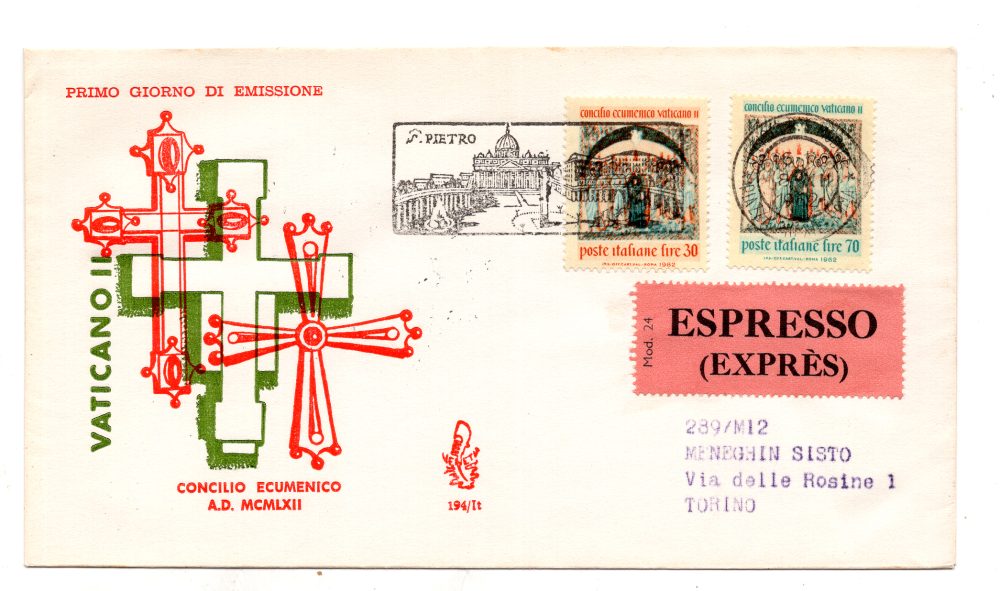 Italia FDC Venetia 1962 Concilio Ecumenico  viaggiata  per l'Italia