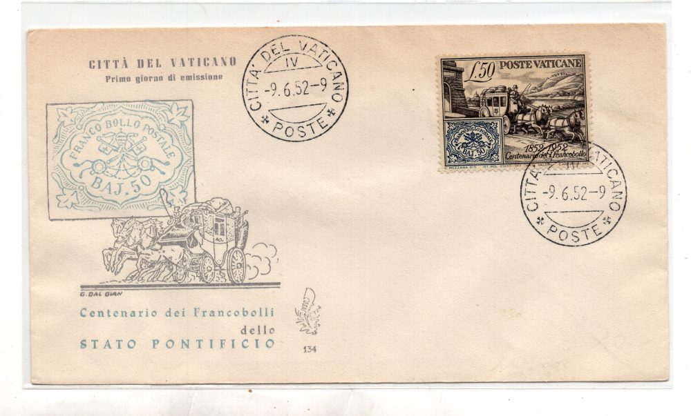 Vaticano FDC Venetia 1952 Carrozzella  non viaggiata