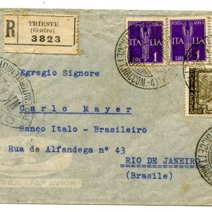Imperiale Lire 10 + complementari P.A. su busta racc. via aerea per il Brasile