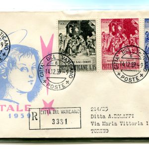 Vaticano FDC Venetia 1959 Natale  viaggiata Racc. per l'Italia