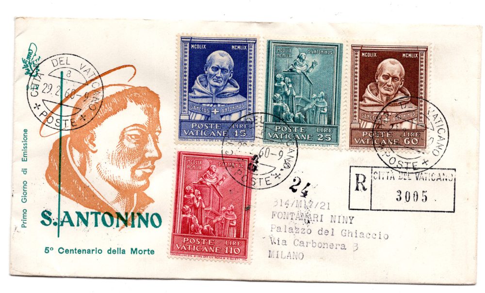 Vaticano FDC Venetia 1960 Sant'Antonino  viaggiata Racc. per l'Italia