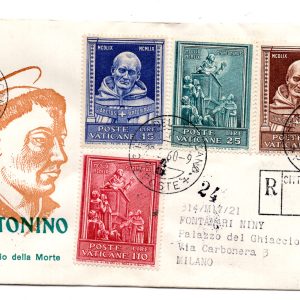 Vaticano FDC Venetia 1960 Sant'Antonino  viaggiata Racc. per l'Italia